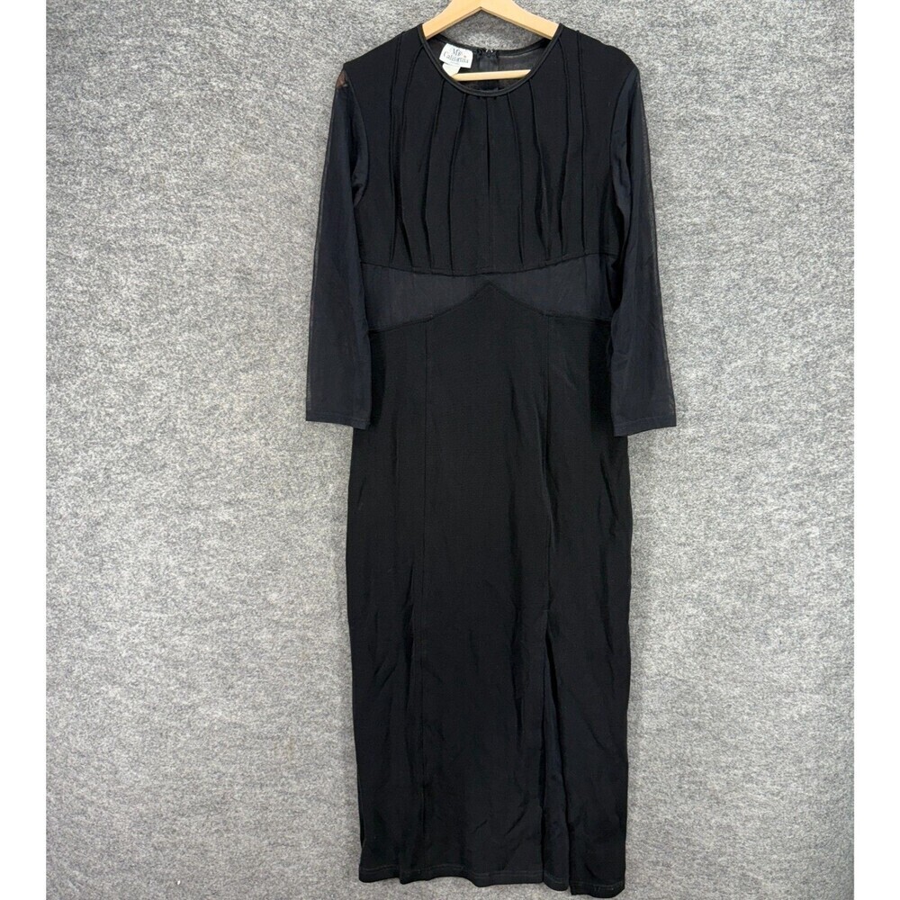 Miss California Dress Women XL Black Maxi Long Zipper Long Sleeve Crew Neck